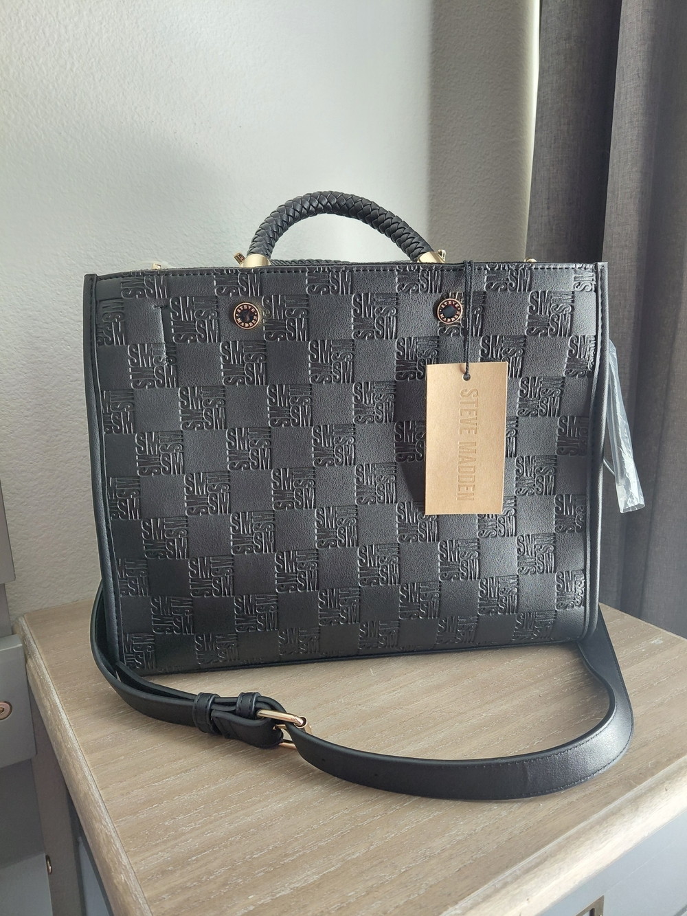 Steve Madden Black Embossed Leather Tote